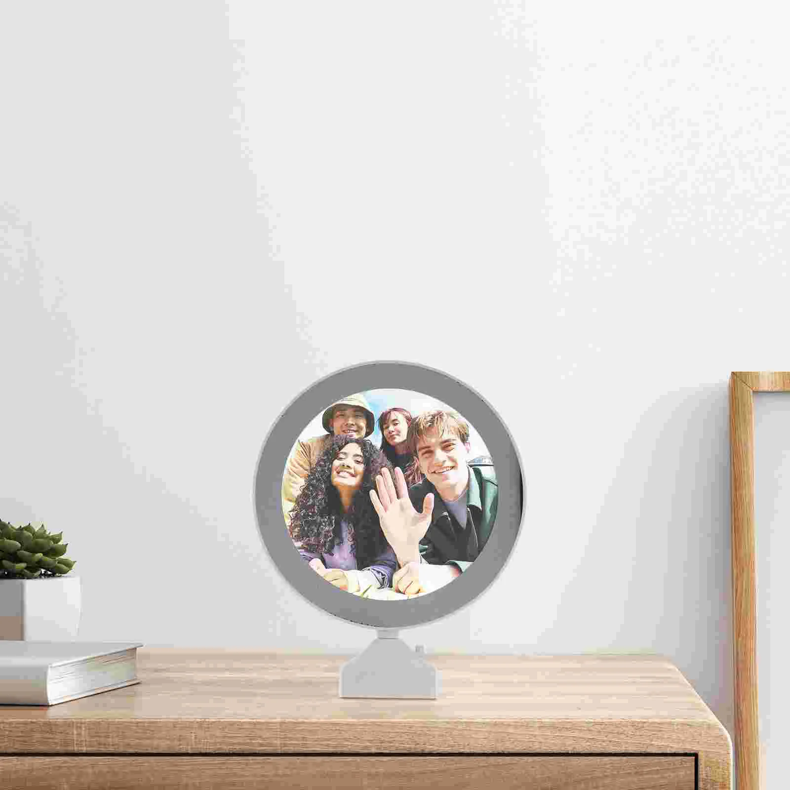 LED Album Photo Frame Round Picture 7 Inch Electronic for Pictures Mirror