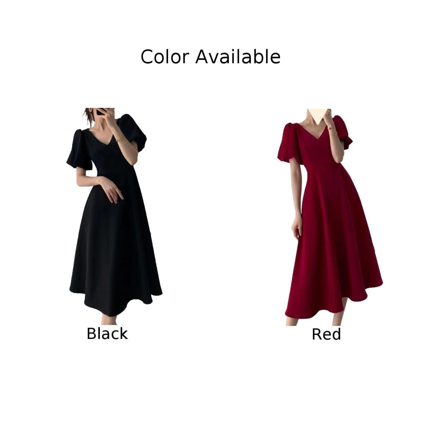 المرأة الفرنسية V الرقبة نفخة الأكمام ضئيلة تناسب تنورة طويلة ، فستان أنيق