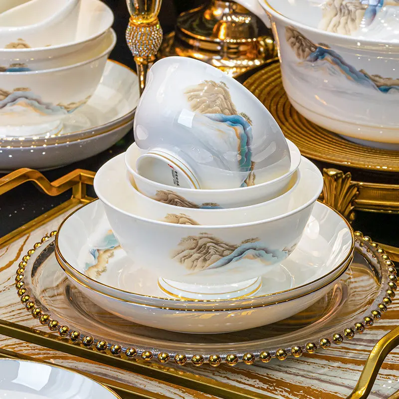 

Bone china, tableware, housewarming, new home, Chinese style, ceramics, dishes, Jingdezhen