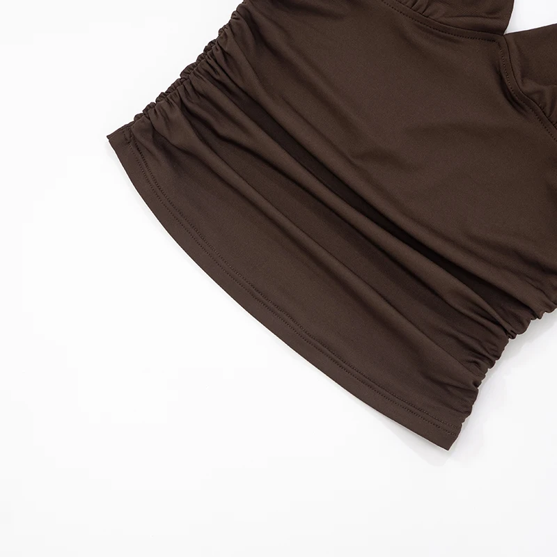 CUTENOVA mujeres Color sólido cuello pico nudo hebilla Patchwork ajustado espalda descubierta retráctil plisado camisola Top Sexy Casual Simple camisola