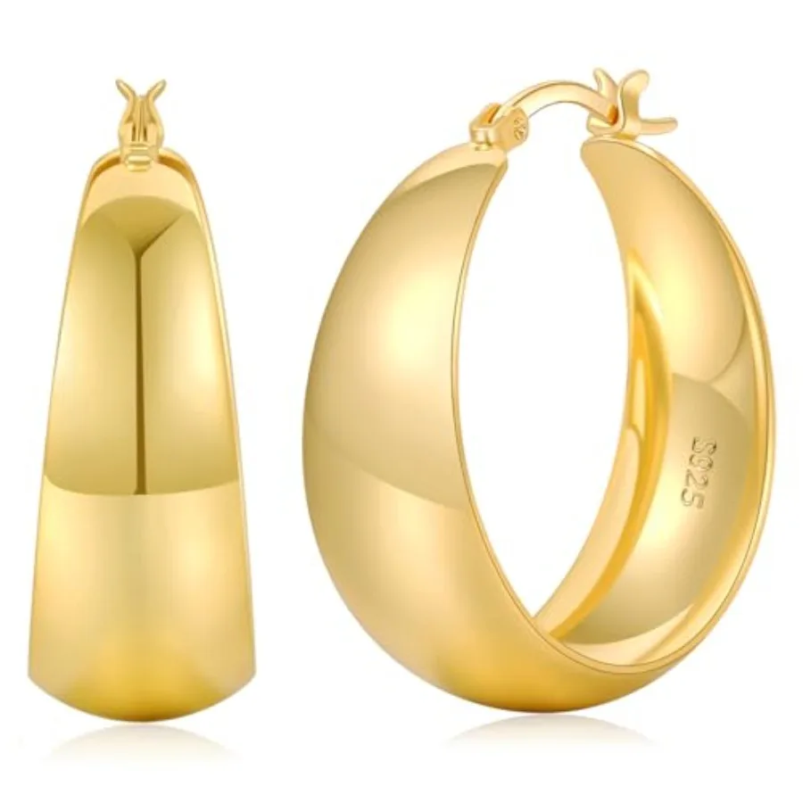 

Senteria 12mm Wide Thick Hoop Earrings 925 Sterling Silver Hoop Earrings for Women Hypoallergenic 14K Real Gold Plated Hoops La
