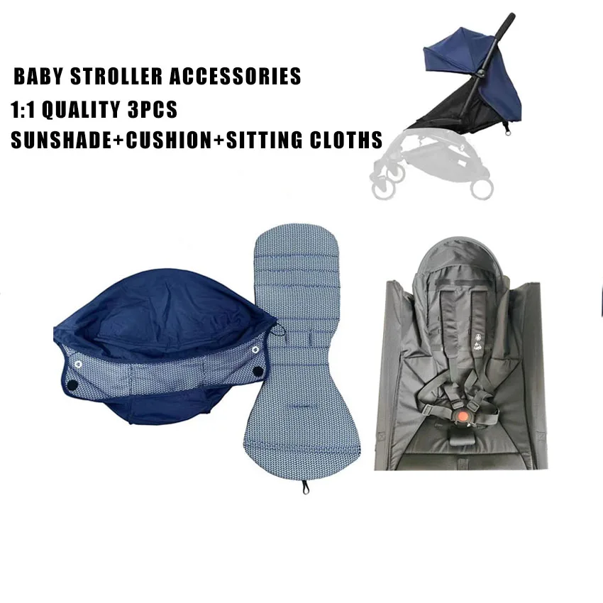 Baby Stroller 1:1 Quality Accessories  3 Pcs Set Hood & Mattress & Seat Cushion Canopy Cover Mattresses Green Black Blue Pink