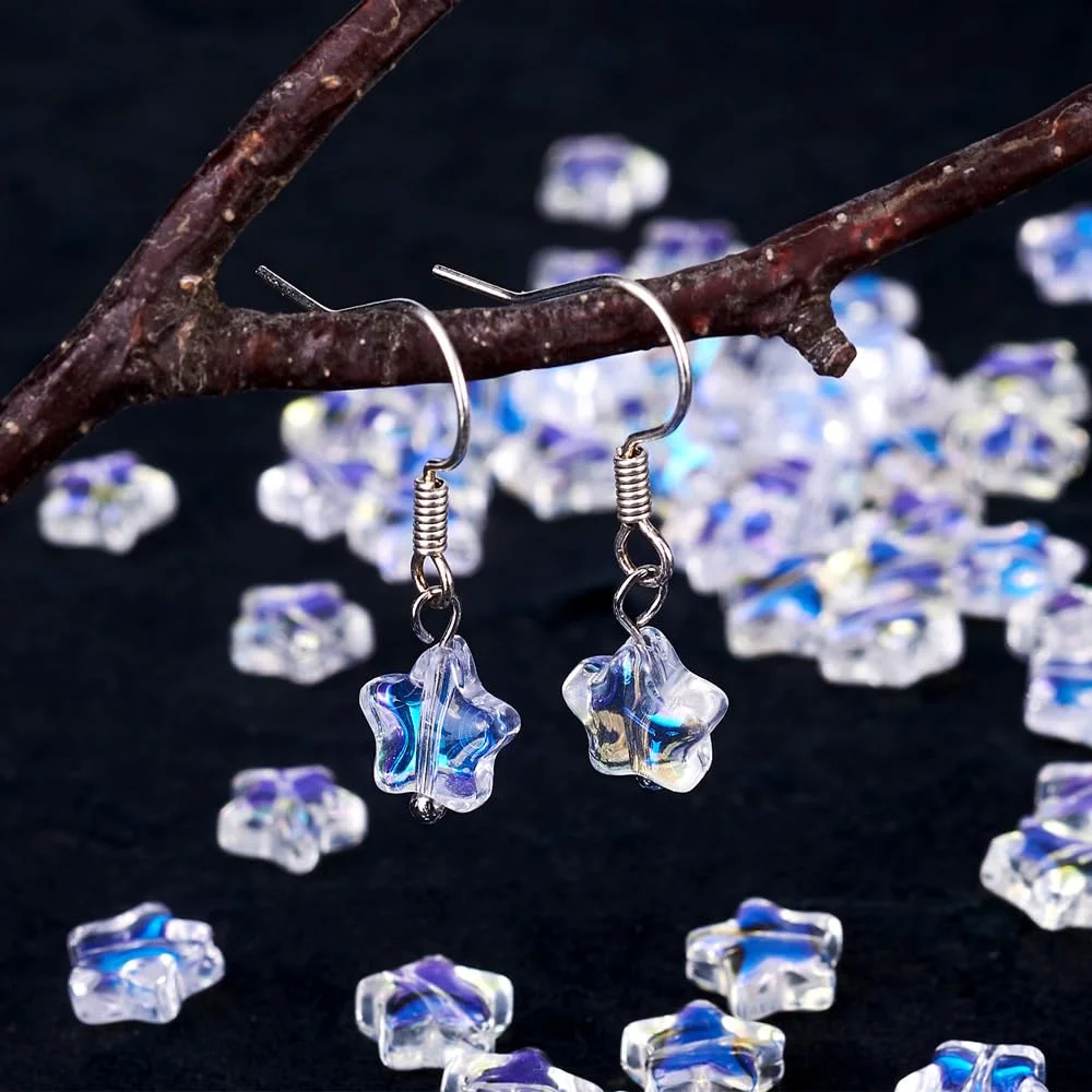 Cuentas de Vidrio en Forma de Estrella, Transparentes, Pintadas con Spray, Cuentas Sueltas de Vidrio para Hacer Aretes, Pulseras, Collares, Joyería y Manualidades