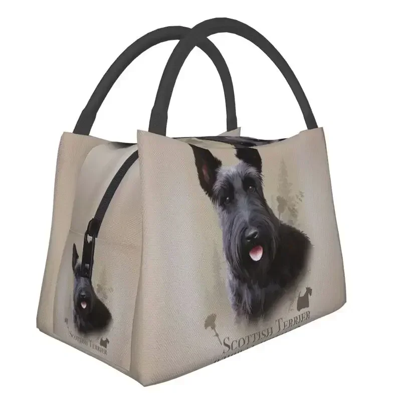 

Scottish Terrier Watching A Butterfly Insulated Lunch Bags for Women Scottie Dog Portable Cooler Thermal Food Lunch Box