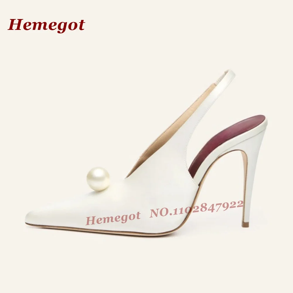 

White Pearl Slingback Pumps 2025 New Pointy Toe Stiletto Heels Women's Pumps Satin Slip On Summer Elegant Casual Shoes Sexy