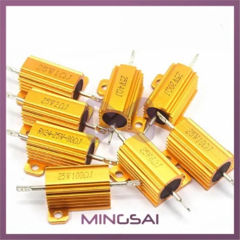 1PCS 10W 25W Aluminum Power Metal Shell Case Wirewound Resistor 0.01 ~ 30K 1 2 3 5 6 8 10 20 100 150 1K 10K ohm RX24