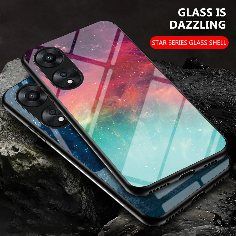 Oppo A58 5G 2022 PHJ110 Case Starry Grain Tempered Glass Hard Cover Back Phone Case for Oppo A58 5G 2022 PHJ110 Glass Protector