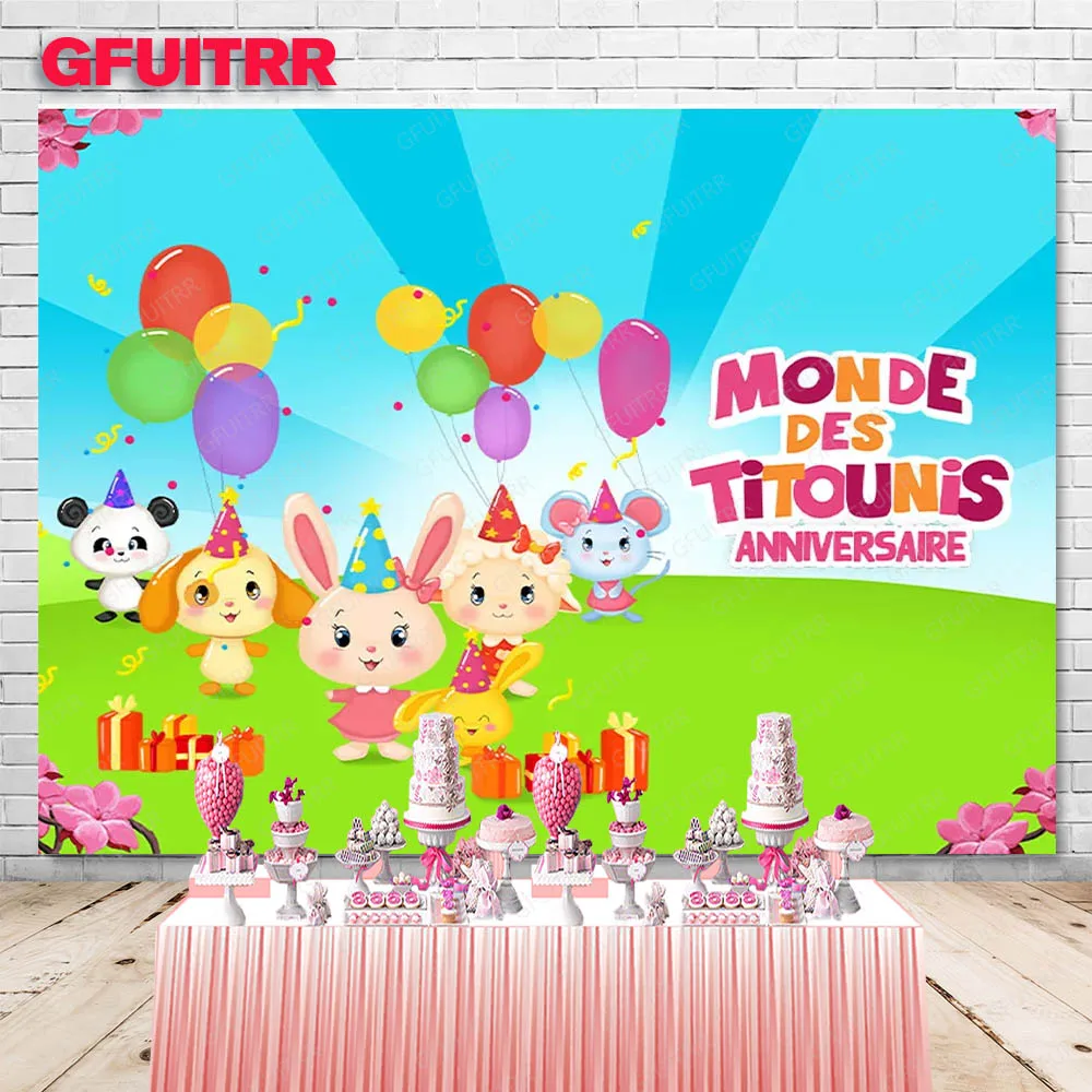 Gfuitrr Monde Des Titounis Backdrop Balloon Party Decoration Photography Background Baby Shower Studio Booth Prop Banner