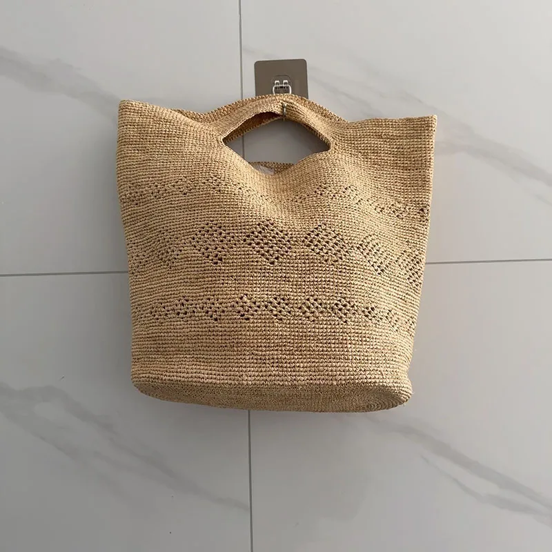 

Женская летняя дорожная универсальная ручная большая сумка в японском стиле для отдыха, пляжная соломенная сумка ручной работы из лафита
