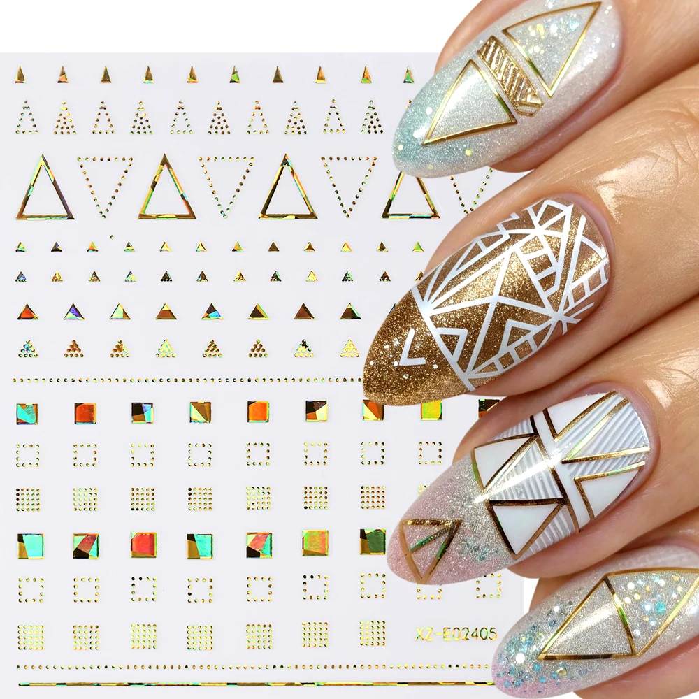 

12 Pcs Laser Gold Baroque Moon Stars 3d Nail Art Sticker Geometric Lines Design Self-Adhesive Nail Decal Decorations Accessories