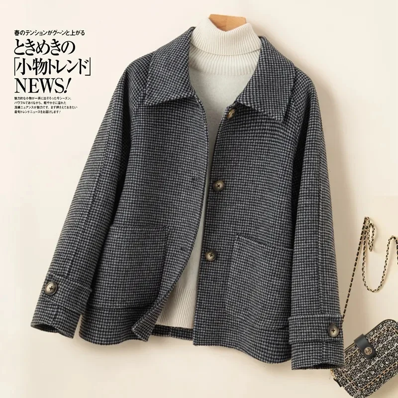 2025 Autumn Winter New Double-Sided Wool Coat Women Section Short Woolen Coats Single-breasted Black Khaki Cardigan Outerwear