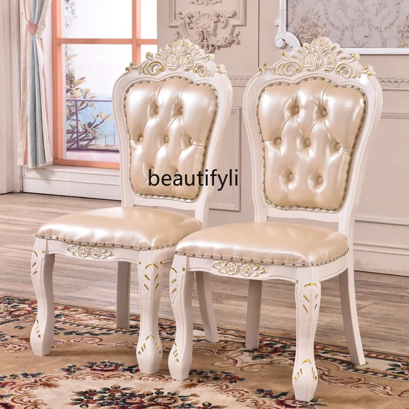 

B03 European-style solid wood leather dining chair American ivory white Villa restaurant Supporting hotel Hotel