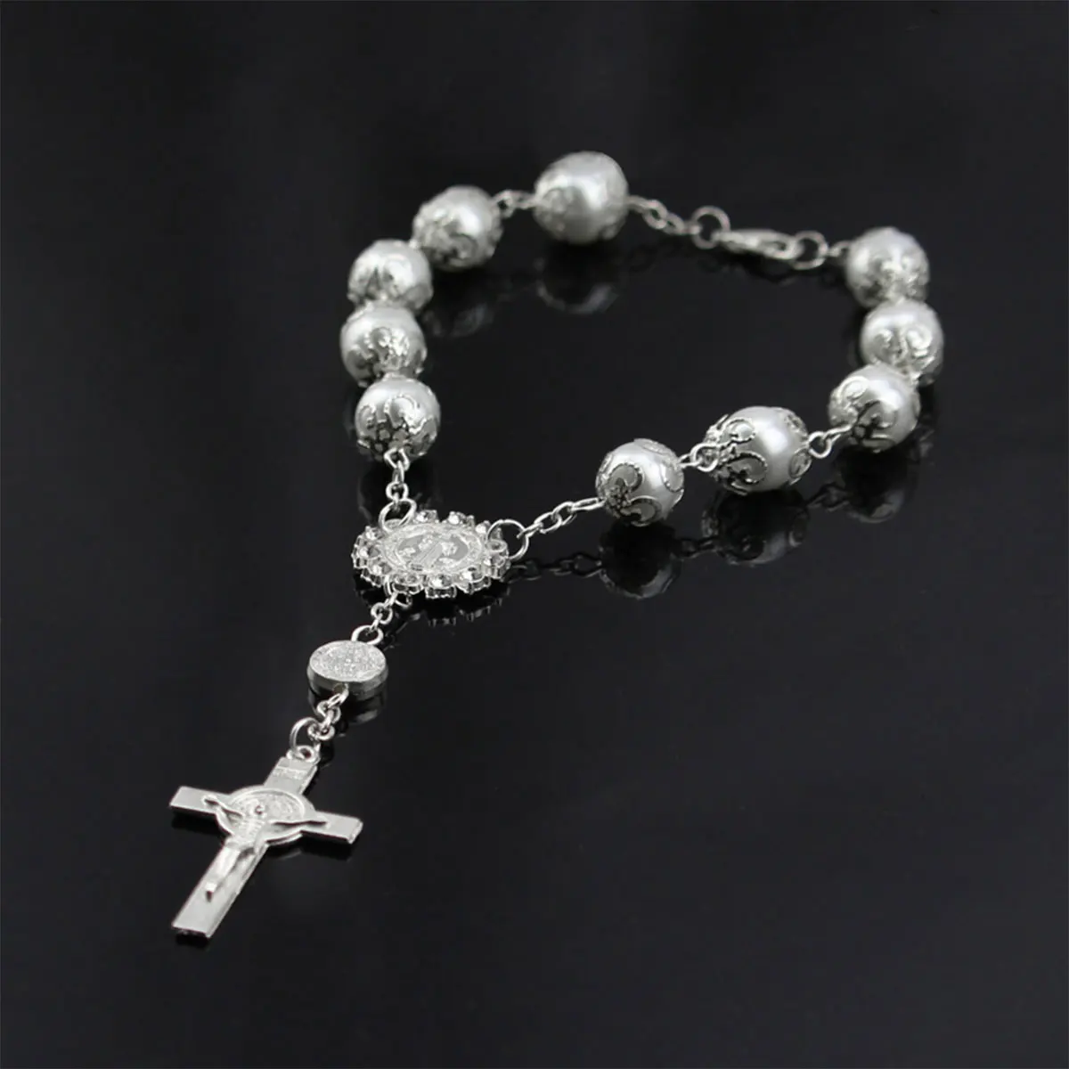 Car Hanging Charm Bling Car Rear View Mirror Hanging Ornament Retro Imitation Pearl Cross Hanging Decoration Auto Interior@#1356
