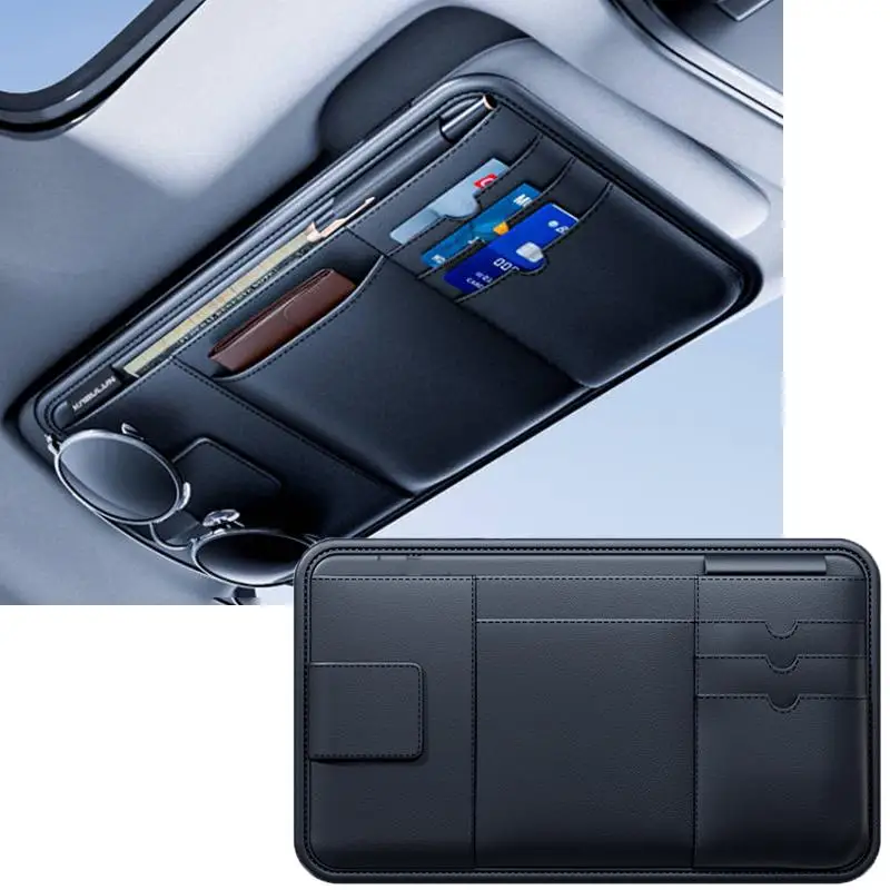 

Car Leather Sun Visor Multi-function Light Shield Glasses Bag Card Driver's License Holder Car Storage Cover Car Interior