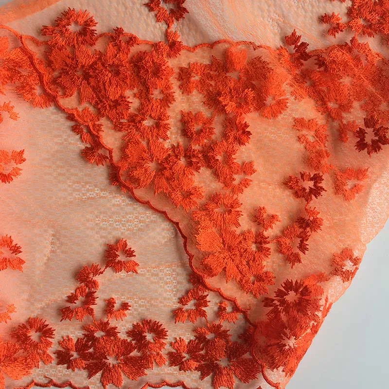 

20Yards Orange Embroidered Mesh Lace Trim DIY Lingerie Sewing Accessories Floral Two Sides Embroidered Net Lace for Dress