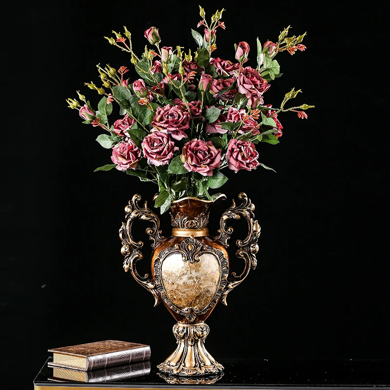 Vase de luxe européen créatif pour salon, fleur séchée, ornement de table à manger