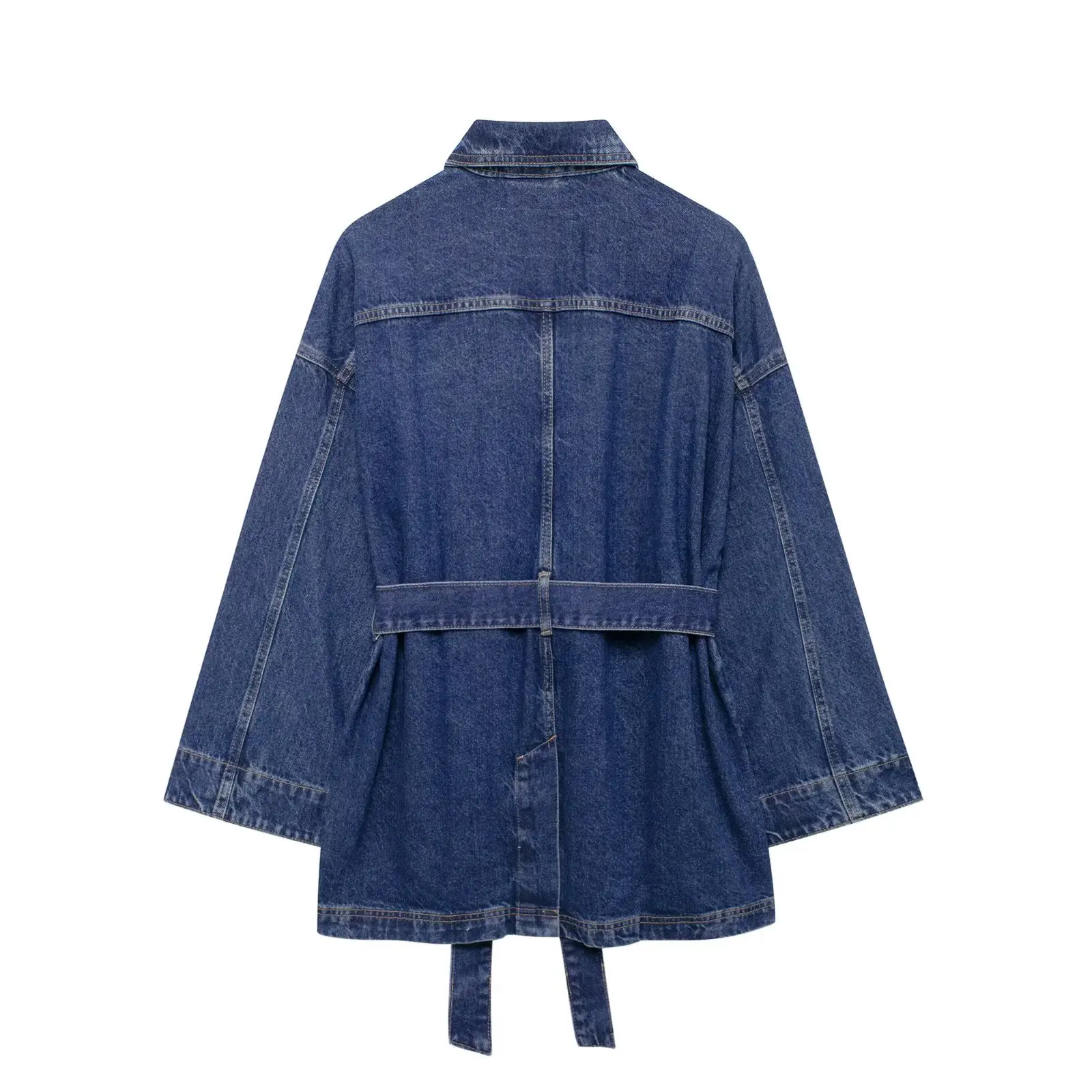 Women's Denim Jacket Solid Color Straps Waist Cinched Turndown Collar Fashionable Versatile Casual Spring Autumn Jacket 2025 New