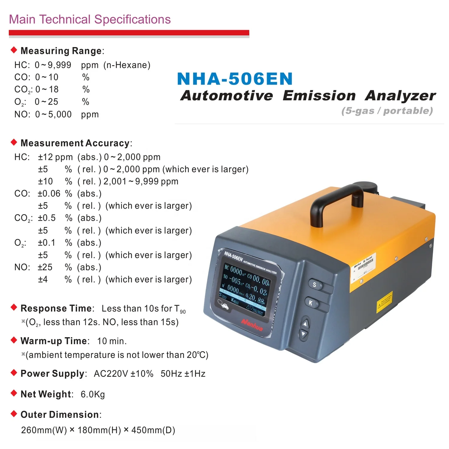2025 Hot Sale NHA-506 Automobile Exhaust Analyzer Electronic Instrument Auto and Motorcycle Detection Equipment