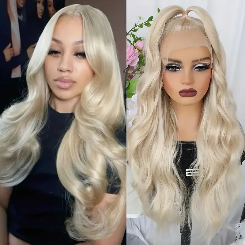 

Blonde Color Lace Front Wigs 13x4 Free Part Glueless Body Wave Synthetic Frontal Lace Long Wavy Hair For Fashion Women Girls