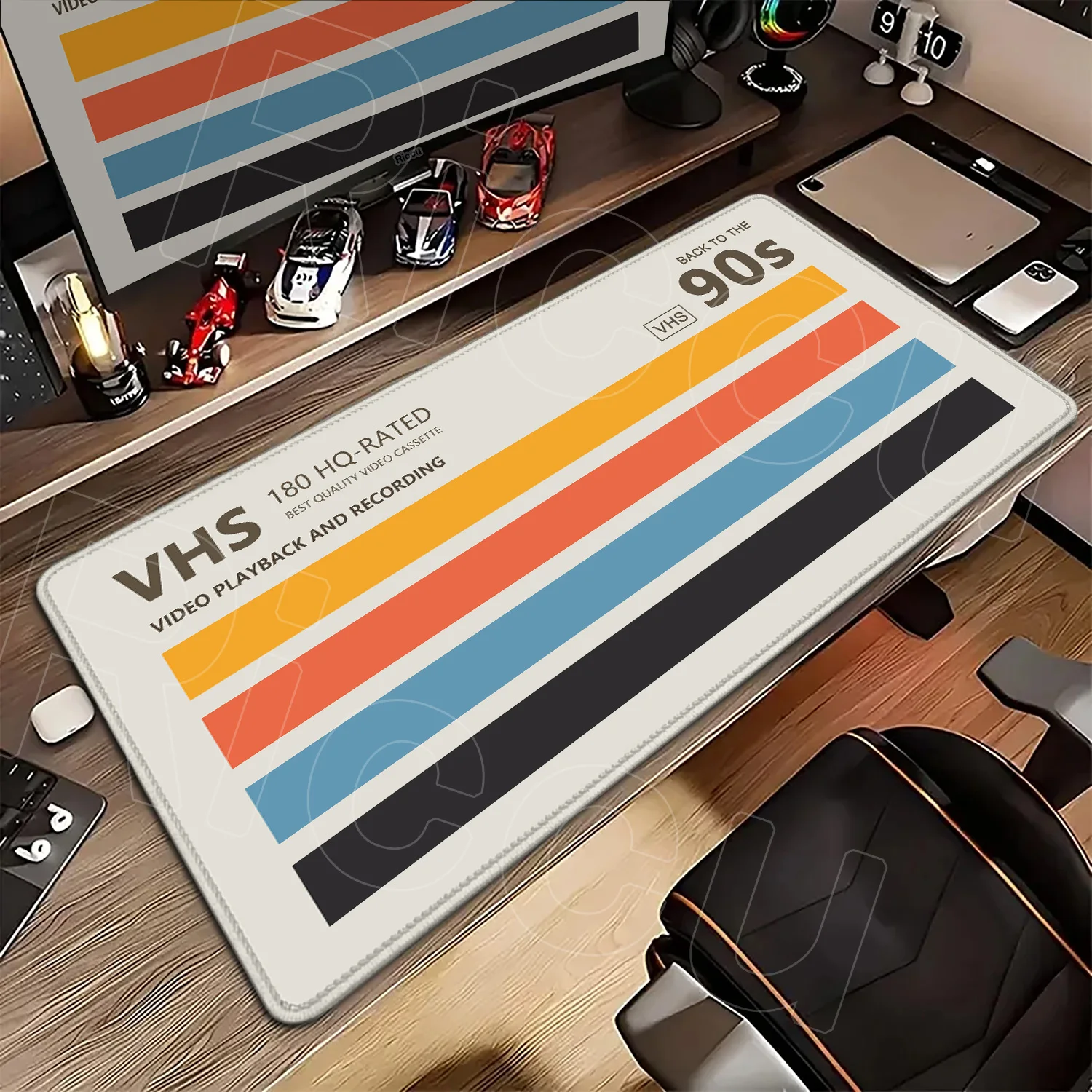 VHS 레트로 오버사이즈 마우스 패드 120x60cm 컴퓨터 마우스패드 미니멀리즘 데스크 XXXL 스티치 엣지 키보드 매트 게이밍 스피드 러그