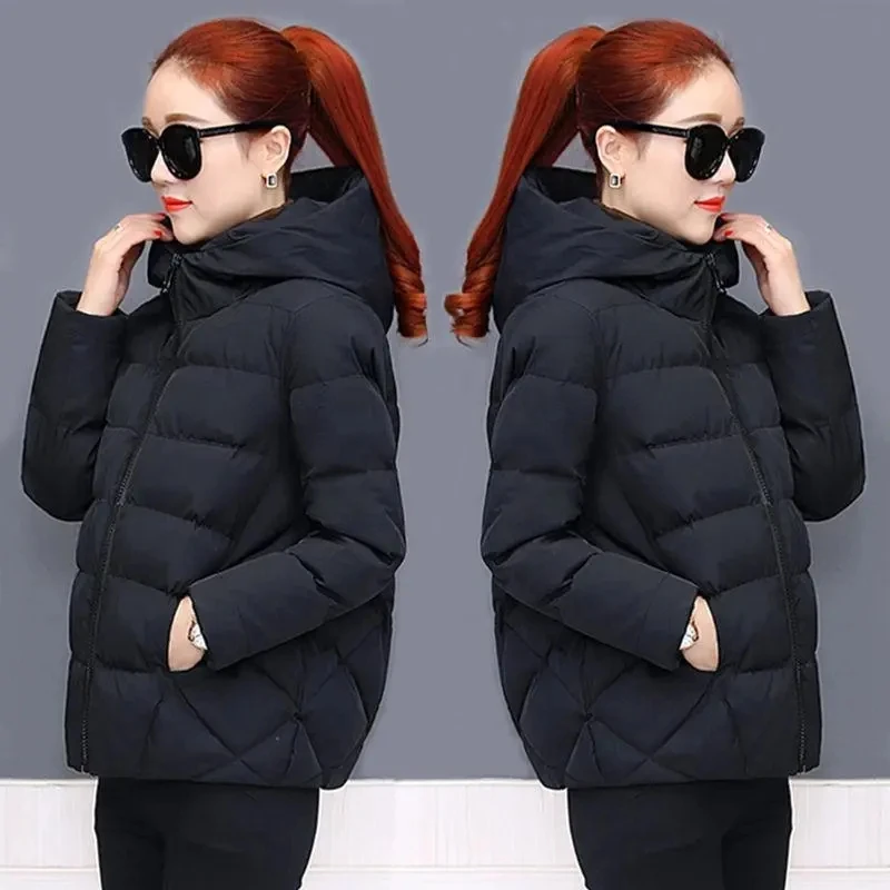 

2023 Autumn Winter Cotton Suit Women Short Korean Loose Large Bread Suit Cotton Coat Coat Thickened Hooded Cotton Coat Jacket