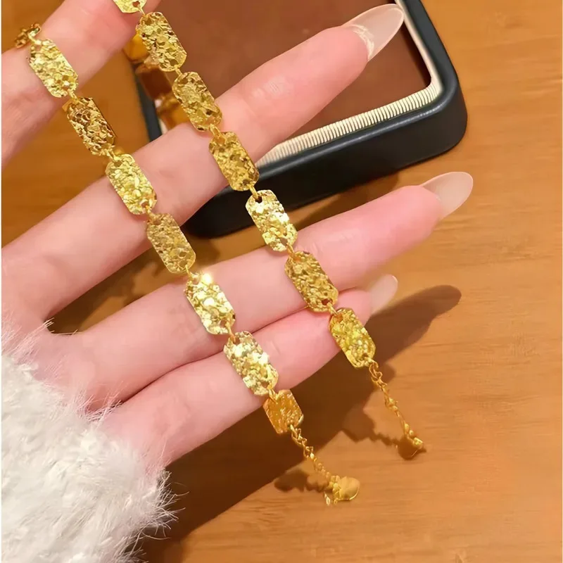 YISON Luxurious Gold Plated Women's Bracelet Square Plate Beautiful Jewelry Gift for Wife and Girl Friend