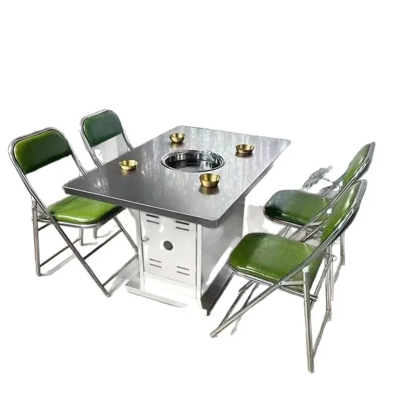 Stainless steel hot pot industrial integrated tables and chairs, commercial tables and barbecues