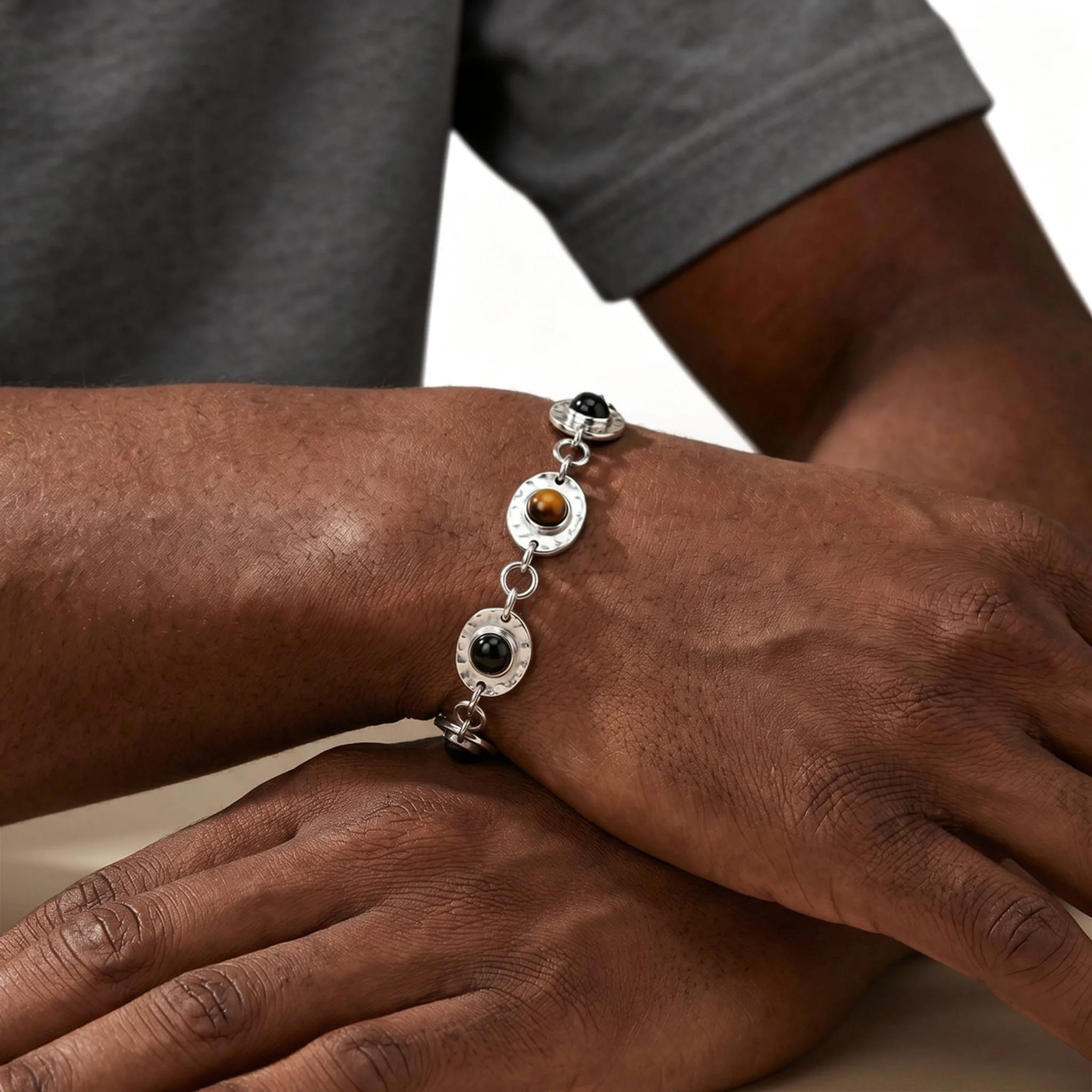 Neues Kettenarmband für Männer, Glücksbringer Heilendes Naturstein-Armband, Hip-Hop Edelstahl-Kettenarmband Geschenk – Detail 4