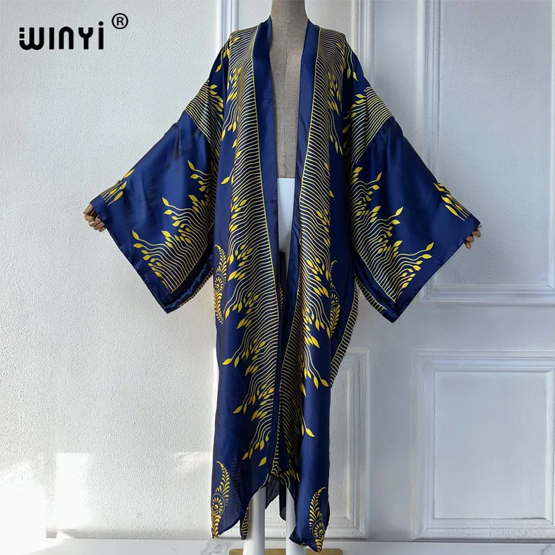 WINYI summer outfit kimono africa elegant print beach cover up maxi dress cardigans beach wear women 2024 abaya dubai luxury