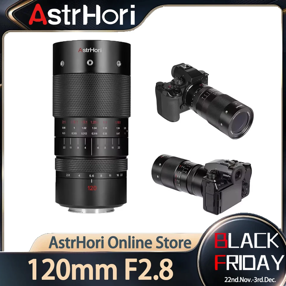 AstrHori 120mm F2.8 Micro 2X Ultra Micro Lens Full Frame Manual Focus for Portraits Garage Kits Jewelry Insects Camera Lens