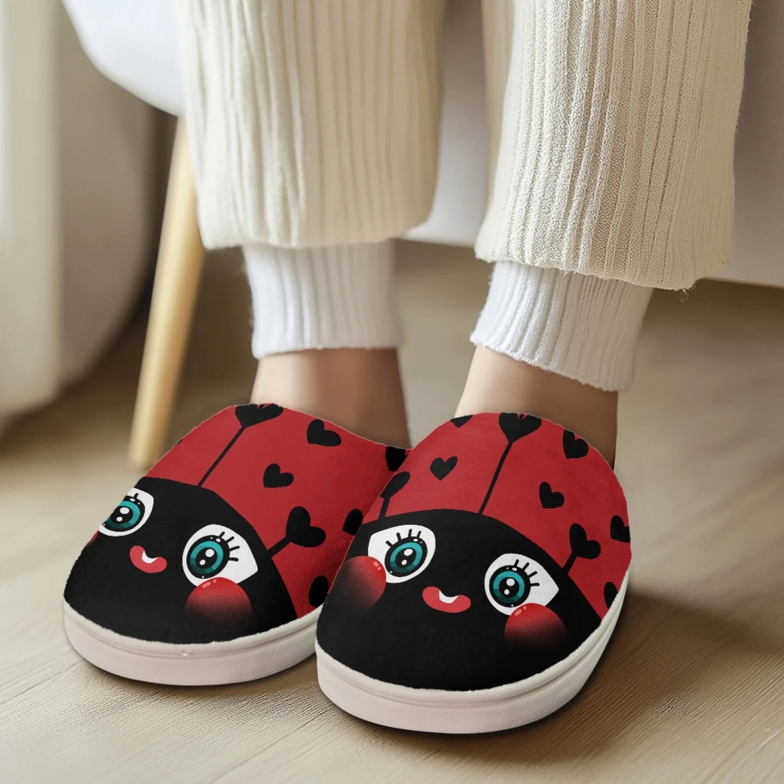 PENSTROLL Cute Ladybug Cold Feet Relief House Shoes Women Plush Slippers for Bedroom Wfh Cozy Essentials Slippers