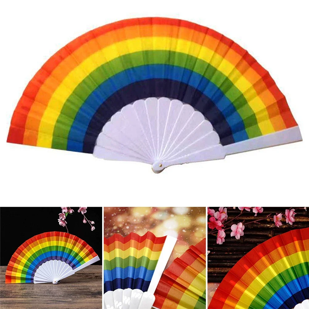 Rainbow Handheld Folding Fan Spanish Colorful Foldable Hand Fan Portable For Dance Art Dancer Wedding Decor Gifts Kid Festival