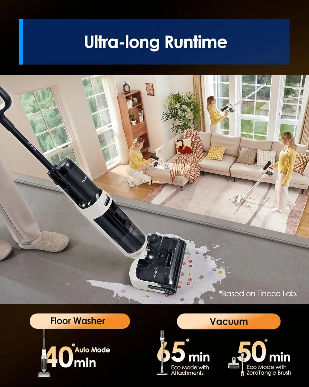 Tineco Floor ONE Switch Stretch Wet/Dry Vacuum Cleaner Multi-Function 180 Lay-Flat Anti-Tangle Self-Cleaning 65Min Runtime Vac view 6
