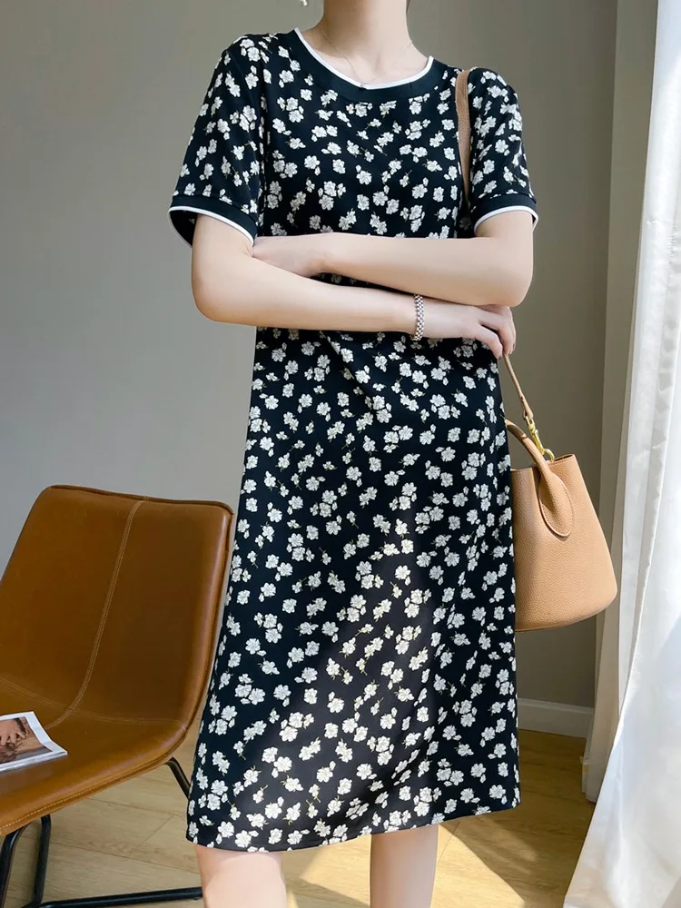 Acétate Satin imprimé fleuri ort Sve Dr femme Midi ample rond Ne jupe Tube droit été T-shirt gilet Dr