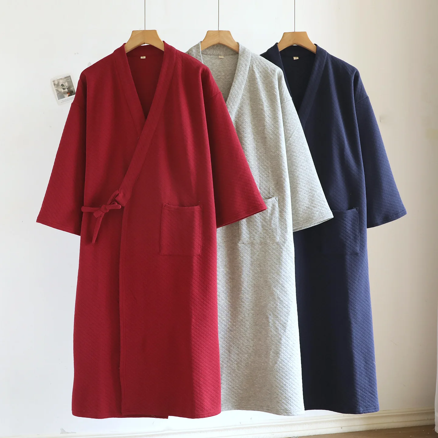 

simple Thicken quilted kimono robes winter women men couple keep warm 100% cotton Quilted long-sleeved sleepwear
