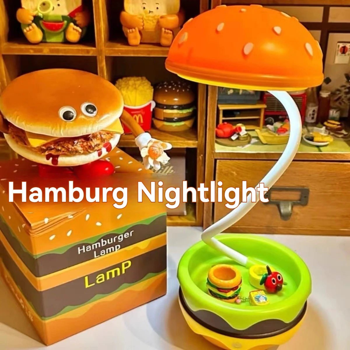 Burger fries night light creative mini charging desk lamp with pencil sharpener children's learning light sleep light