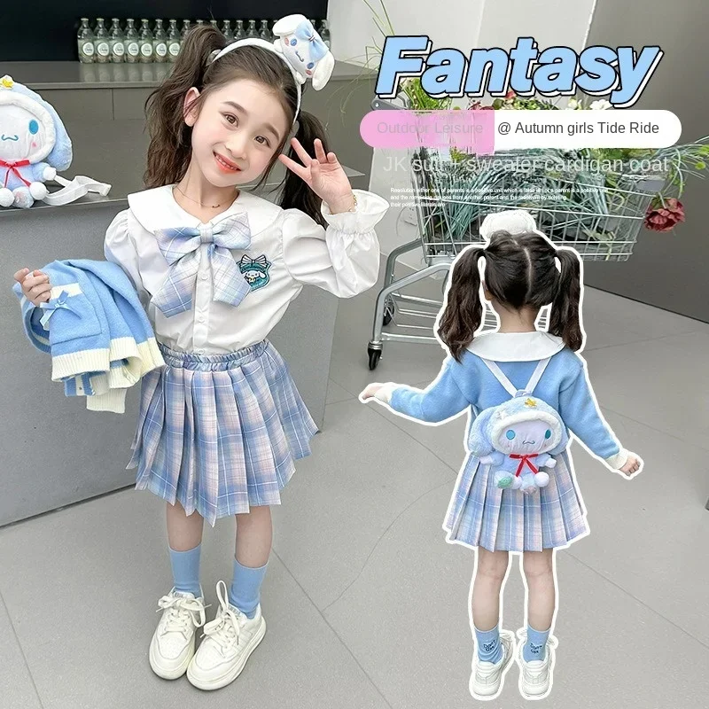 Sanrio Cinnamoroll Children's CosPlay Academy Style Pleated Skirt Girl Autumn Princess Dress Kids JK Uniform Birthday Gift Party