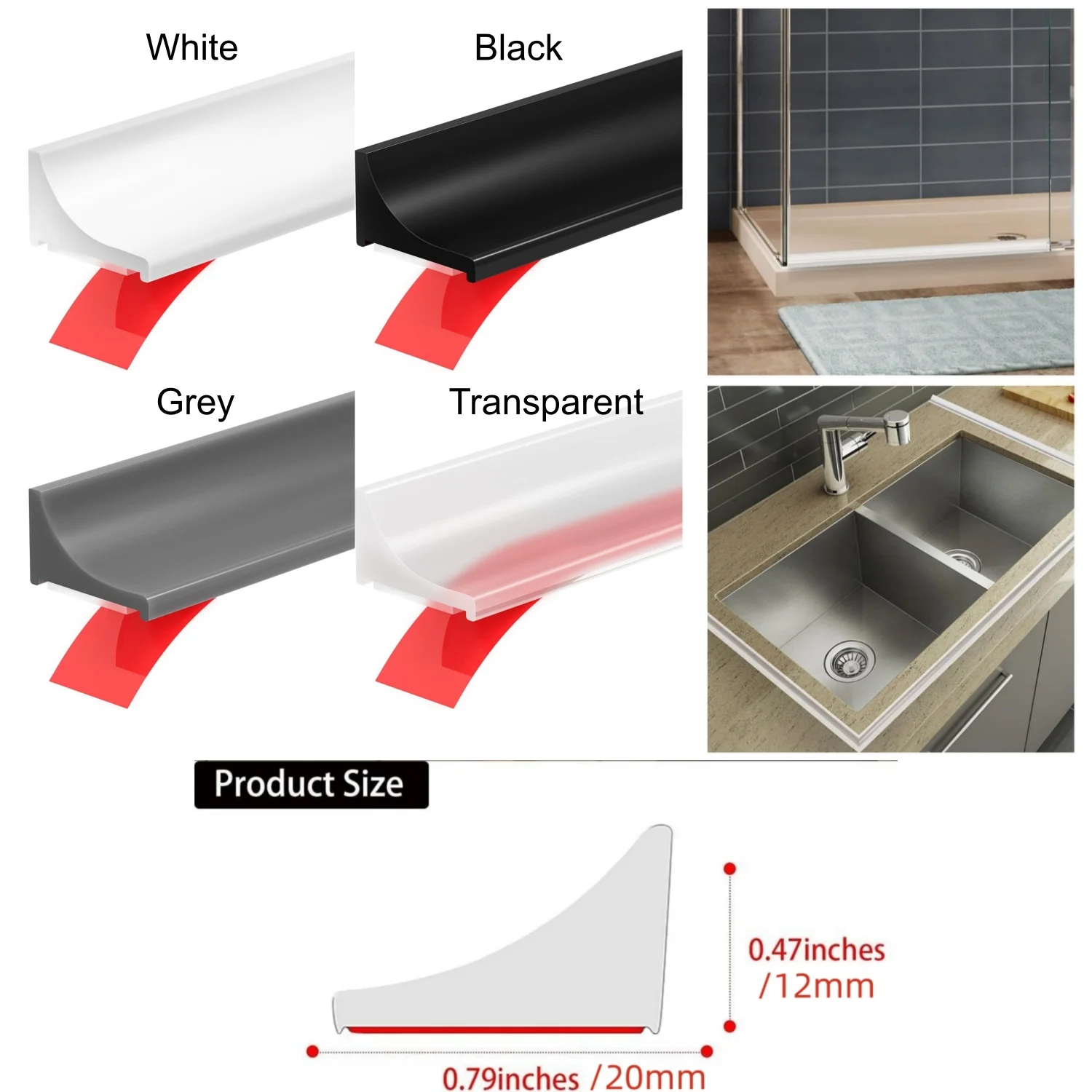 Collapsible Shower Threshold Water Dam Waterproof Barrier Water Strip Shower Guard Dry Wet Separation Caulk Seal Strip Edge Trim