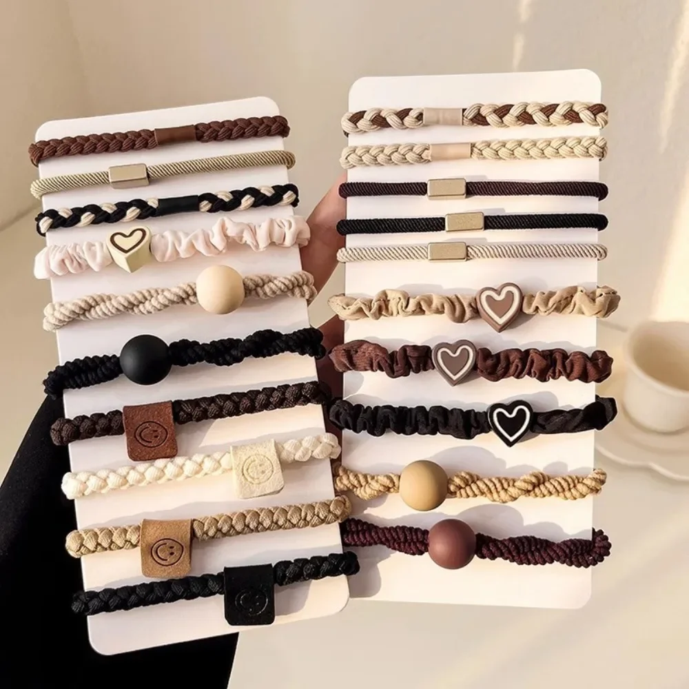 5 sztuk/zestaw proste serce kulki Charms Scrunchie brak uszkodzeń elastyczne plecione gumki do włosów liny kobiety dziewczęta kucyk Holder opaski gumowe