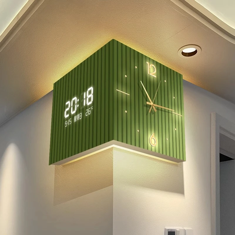 Large Corner Wall Clock Modern Dual-Sided Frameless Space-Saving Minimalist Decor for Living Room, Bedroom & Home Office
