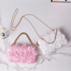 White Chiffon Floral Clutch Bag with Chains Evening Party Handbag Purse Flower Crossbody Bag 2024 New Luxury Design for Ladies