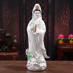 White Porcelain Guanyin Avalokiteshvara Buddha Sculpture Ceramic Ornament Kwan-yin Bodhisattva Statue 35cm Height