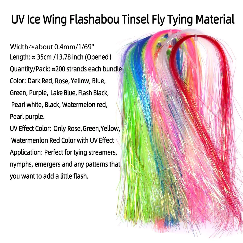 1/69 Zoll 0,4 mm UV Ice Wing Flat Tinsel Crystal Grizzly Barred Flashabou Fliegenbindematerialien für Streamer, Nymphen und Jigs – Detail 2