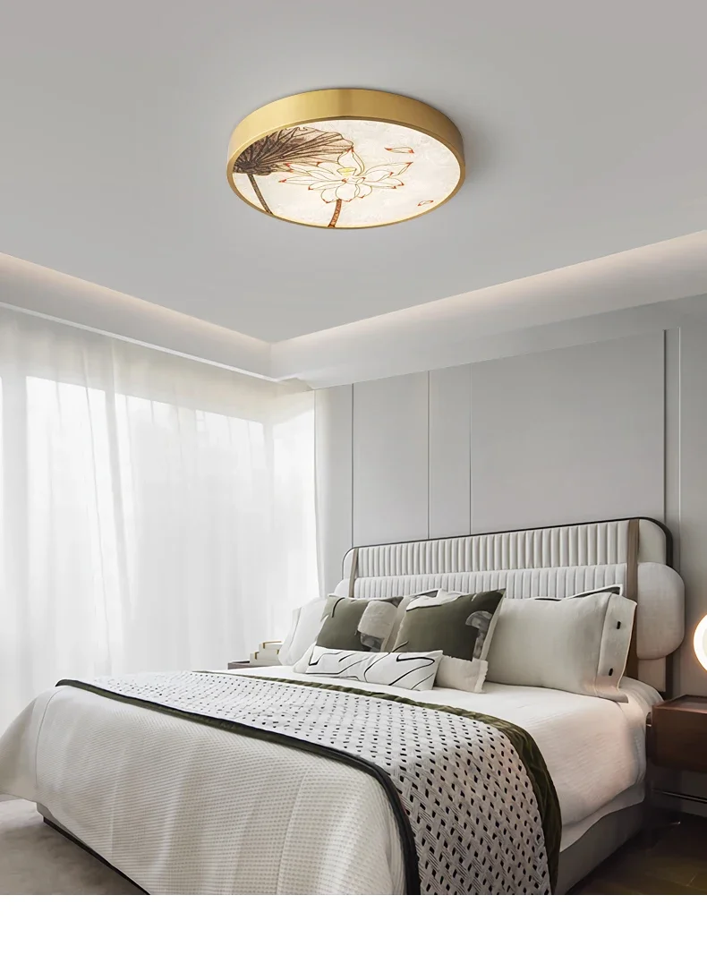 

All copper bedroom ceiling light New Chinese style art enamel LED study light Luxury bedroom light