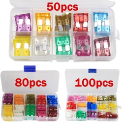 50/80/100pcs Car Fuses Medium Auto Blade Fuses 3A 5A 7.5A 10A 15A 20A 25A 30A 35A 40A AMP Truck Auto Fuse Assortment Set