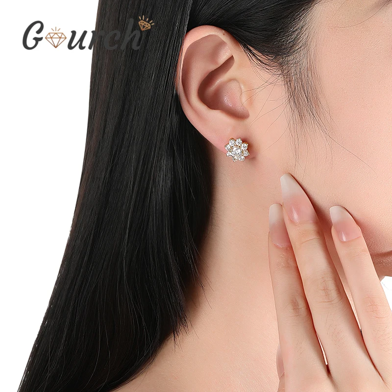 Gourch S925 Sterling Silver 2.8CT D Color Sunflower Moissanite Earrings 18K Gold Plated Floral Diamond Jewelry Gift for Women
