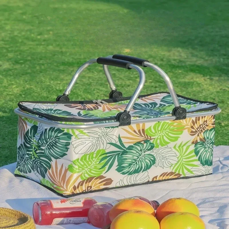 Spring Outing Picnic Basket Large Capacity Insulated Foldable Camping With Complete Tableware Set Aluminum Foil Preservation