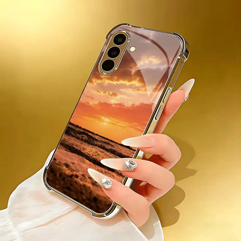Sunset Landscape Electroplated Phone Case for Samsung S26 25 24 23 22 21 20 Plus/Ultra/FE anti-drop TPU  shockproof Full Cover