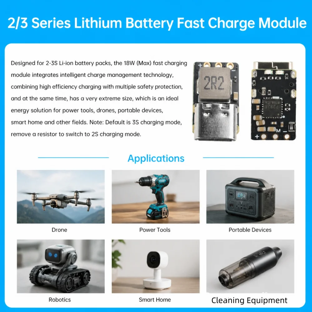 2S/3S BMS 18W DC 4.5-9.5V 1.5A Lityum Pil Şarj Güçlendirme Modülü, Gerilim Gösterge Işığı Tip-C ile Hızlı Şarjı Destekler