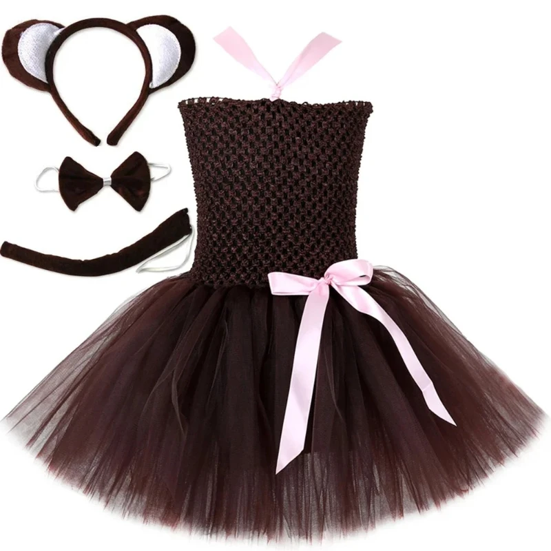 

Girl's Monkey Costume Children's Brown Ballet Dress Girl's Jungle Party Animal Costume Set Children's Halloween Carnival Costume